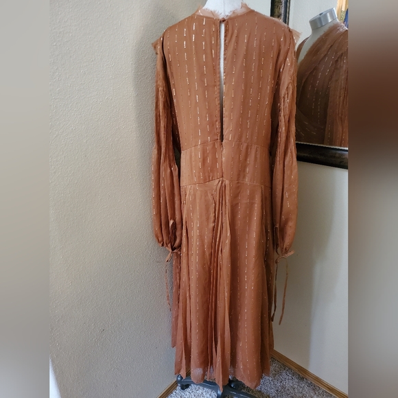 ASOS Design Pleated Long Sleeve Chiffon Dress Size 14 - Picture 4 of 9